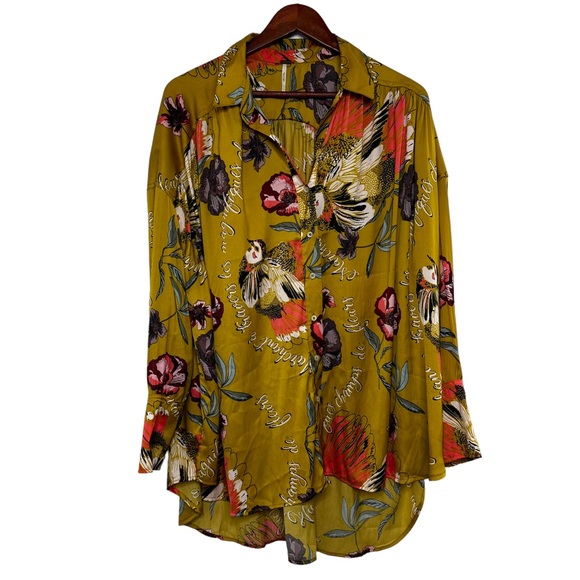 Free People Magnifique Marigold Long Sleeve Oversized Button Down EUC Size M - Picture 4 of 15